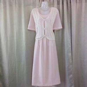 Vintage Halmode Petites Pink Gingham Dress with Faux Pearl Beaded vest S…